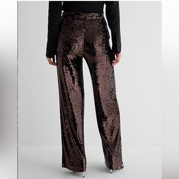 Express High Waisted Sequin Wide Leg Pant bronze women’s NEW 0 short - Picture 3 of 7